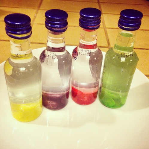 Skittles vodka! Given some time, these will be vibrant